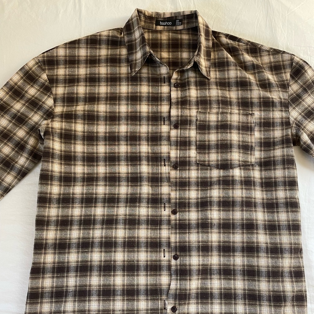 Boohoo Oversized Brown Flannel